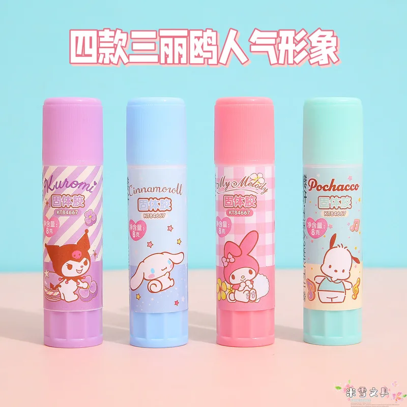 Sanrio 12/24pcs Glue Stick Kawaii Kuromi Cinnamoroll Cartoon Family Gao Yan Student Pva Handmade Diy Glue 8g Cartoon Cute Gift