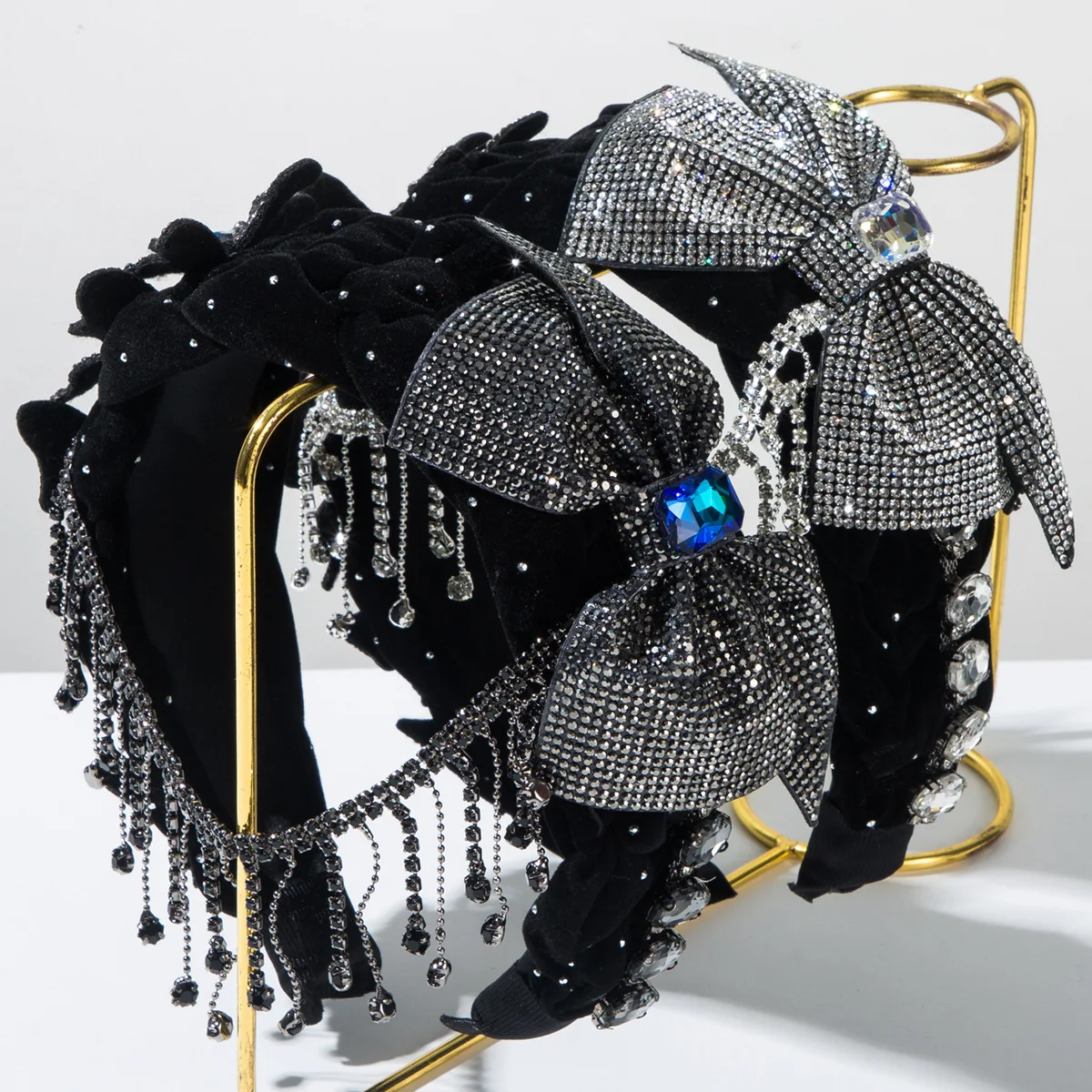 

Фланелевая тканая повязка на голову с бантом, украшенным стразами, роскошная повязка с бахромой, изысканные экзотические аксессуары для волос для женщин