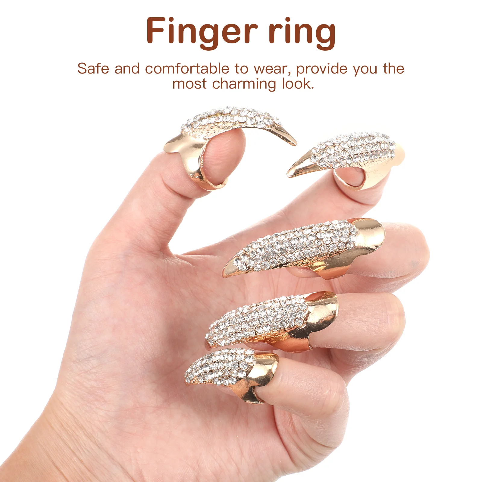 

10pcs 3 Sizes L Claw Ring Gothic Finger Rings Crystal Decorated For Cosplay Masquerade Ball Costume Decoration Claw Paw