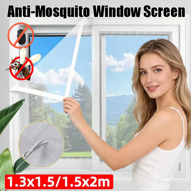 Malla Mosquitera Autoadhesiva Gruesa para Ventanas, de Fibra de Poliéster con Velcro, Barrera Contra Insectos para Interiores, Fácil Instalación