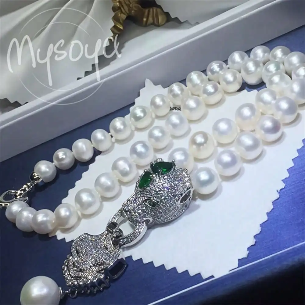 

MYSOYA Lion Head Pearl Necklace 14mm Pearl With Lion Head Pendant Gift Box Gift for Her Wedding Jewelry Christmas Birthday Gift