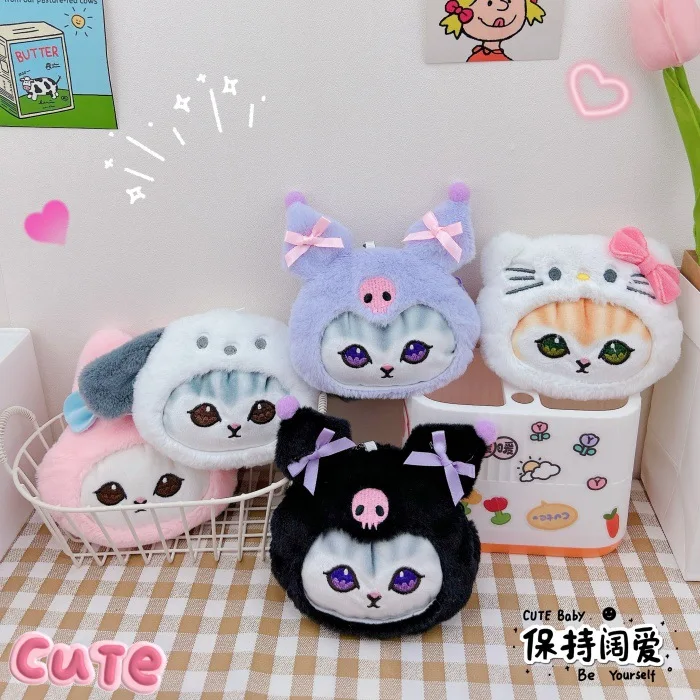 Hellokitty bonito moeda carteira chaveiro pingente criativo de pelúcia casal mochila pequena decoração pendurada kuromi anime chaveiro