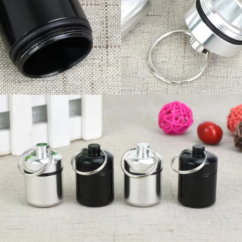 Multi Color Mini Keychain Pill Box Waterproof Aluminum Plastic Travel Pill Case For Vitamins Medication Emergency Carry
