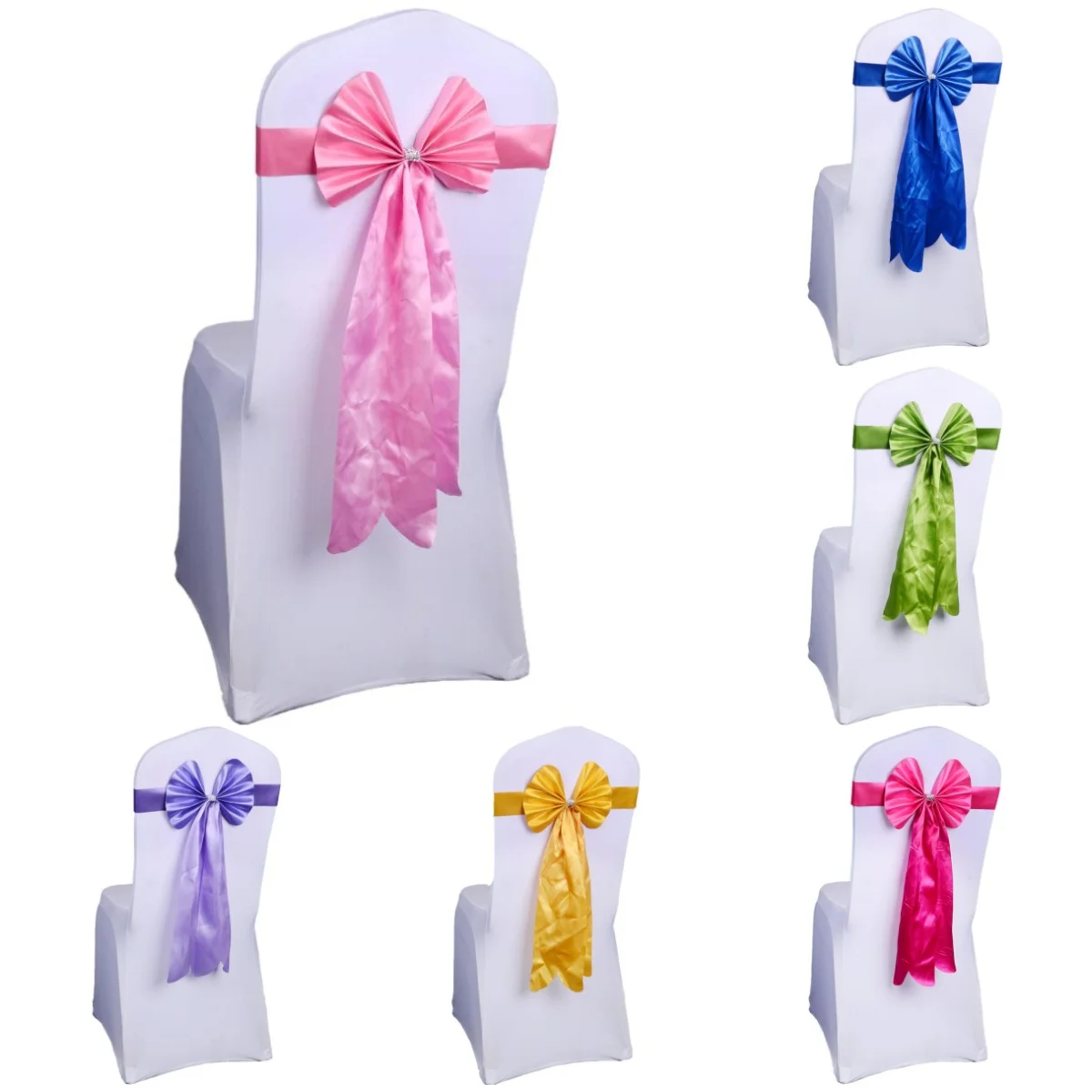 Stretchable Chair Sash with Butterfly Knot and Elastic Band Bow Tie for Wedding Banquet Decoration Holiday BIrthday Party Events