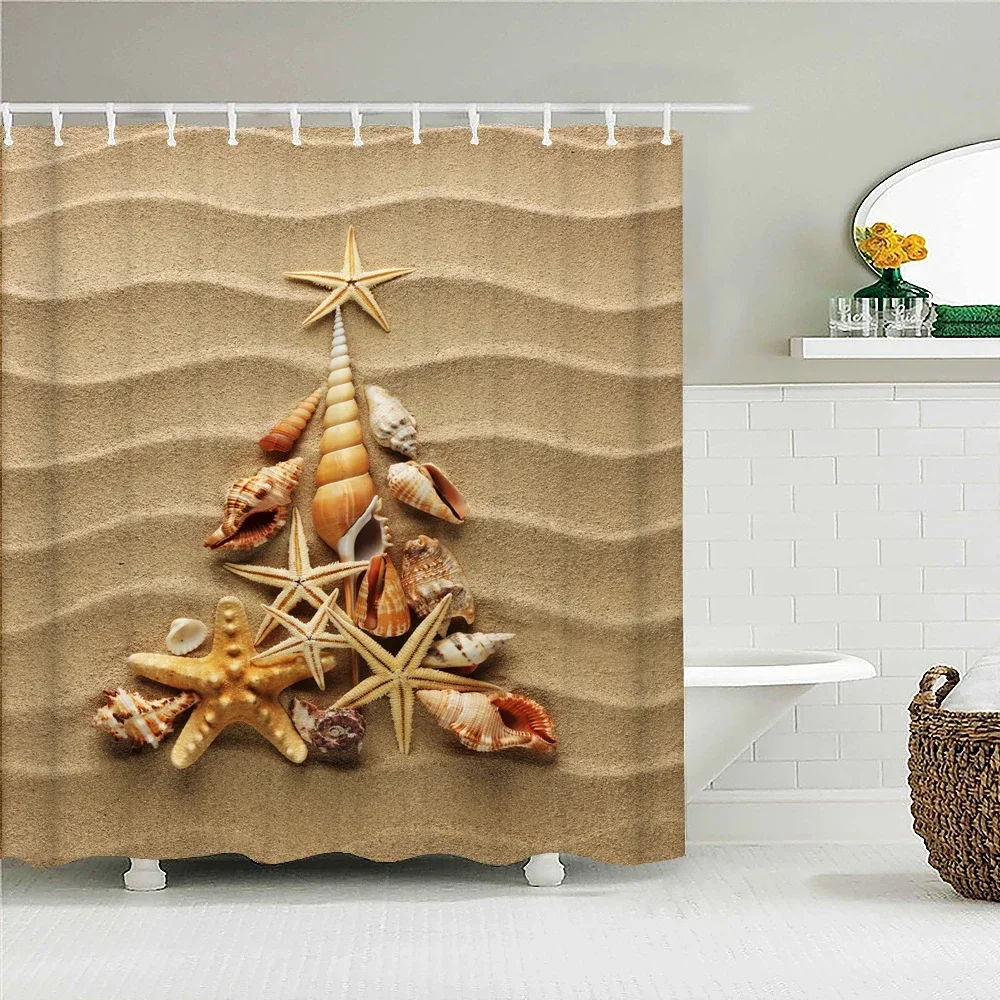 Sunlight Ocean Beach Fabric Shower Curtain Bathroom Curtains Sea Shell conch Dolphin Waterproof Fabric Bath Screen with 12 Hooks