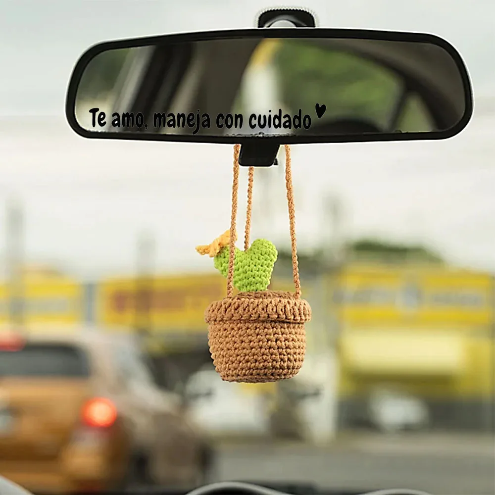 6 pegatinas para coche (2 rosas + 2 negras + 2 blancas), pegatinas inspiradoras para coche con la frase 'Te Amo Maneja Con Cuidado', pegatinas creativas y divertidas para espejo retrovisor