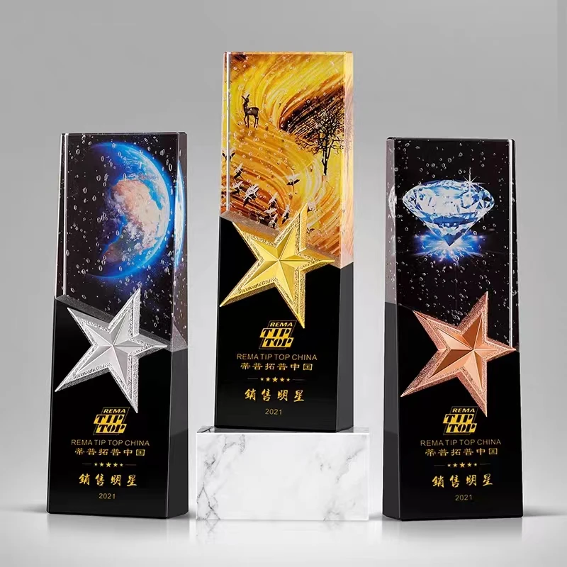 High-end Customization K9 Crystal Trophy Figurine Color Printing LOGO Picture Sports Event Company Prize Party Souvenirs Gifts