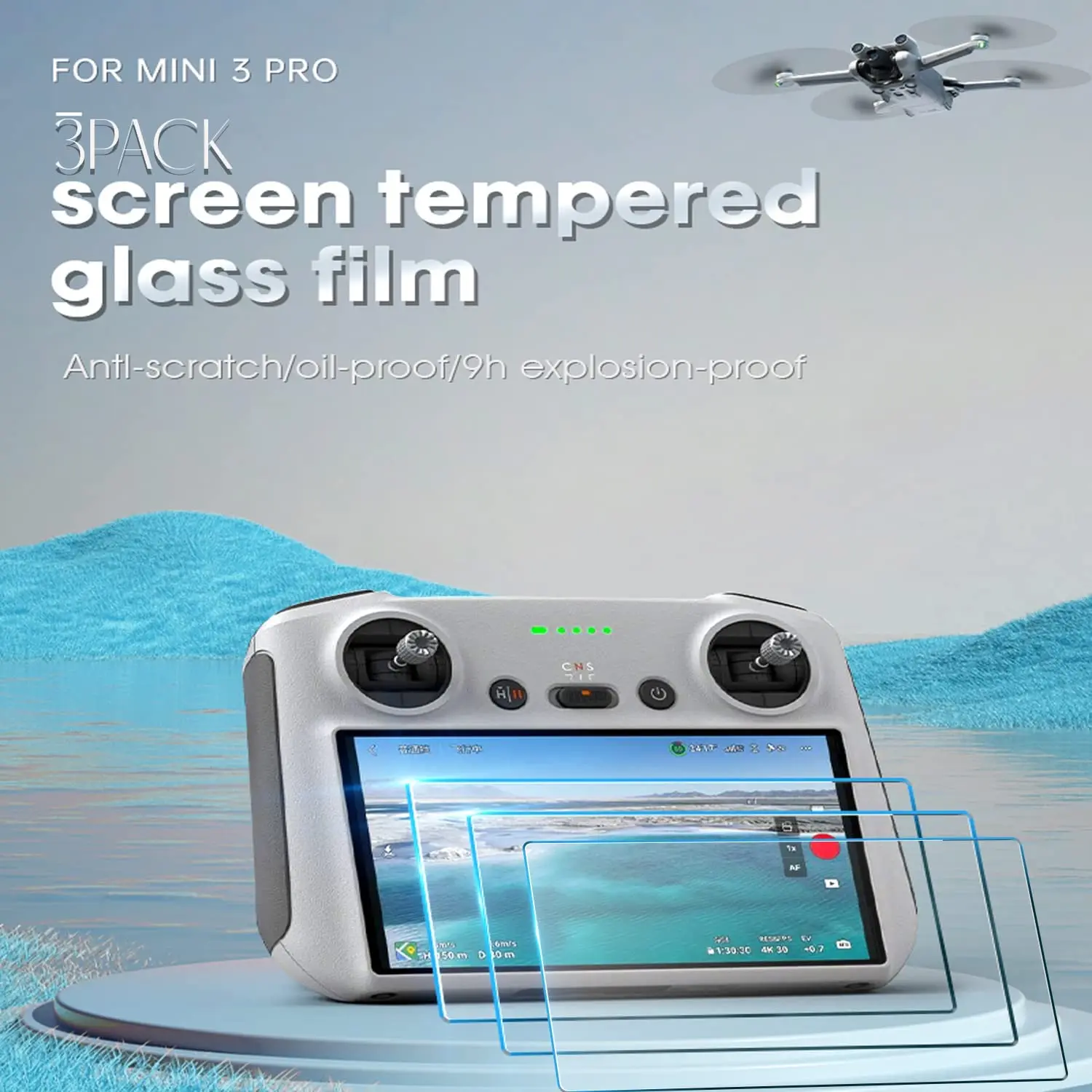 Hd filme de vidro temperado para dji mini 4 pro, com controle remoto da tela, controle remoto 3, 3, 4 pro, rc 2, rc acessórios