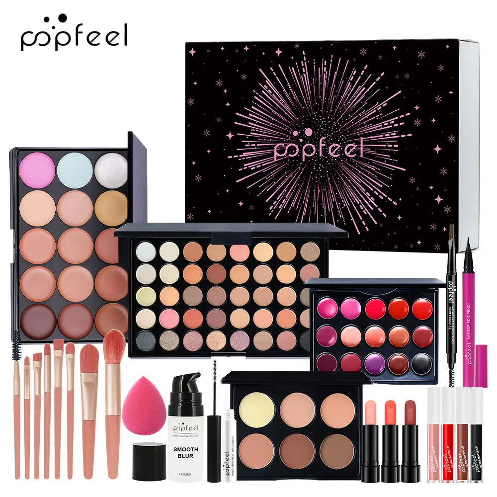Kit per il trucco Confezione regalo Palette di ombretti di bellezza Eyeliner Rossetto Mascara Pennello Set completo per trucco per donne studentesse principianti