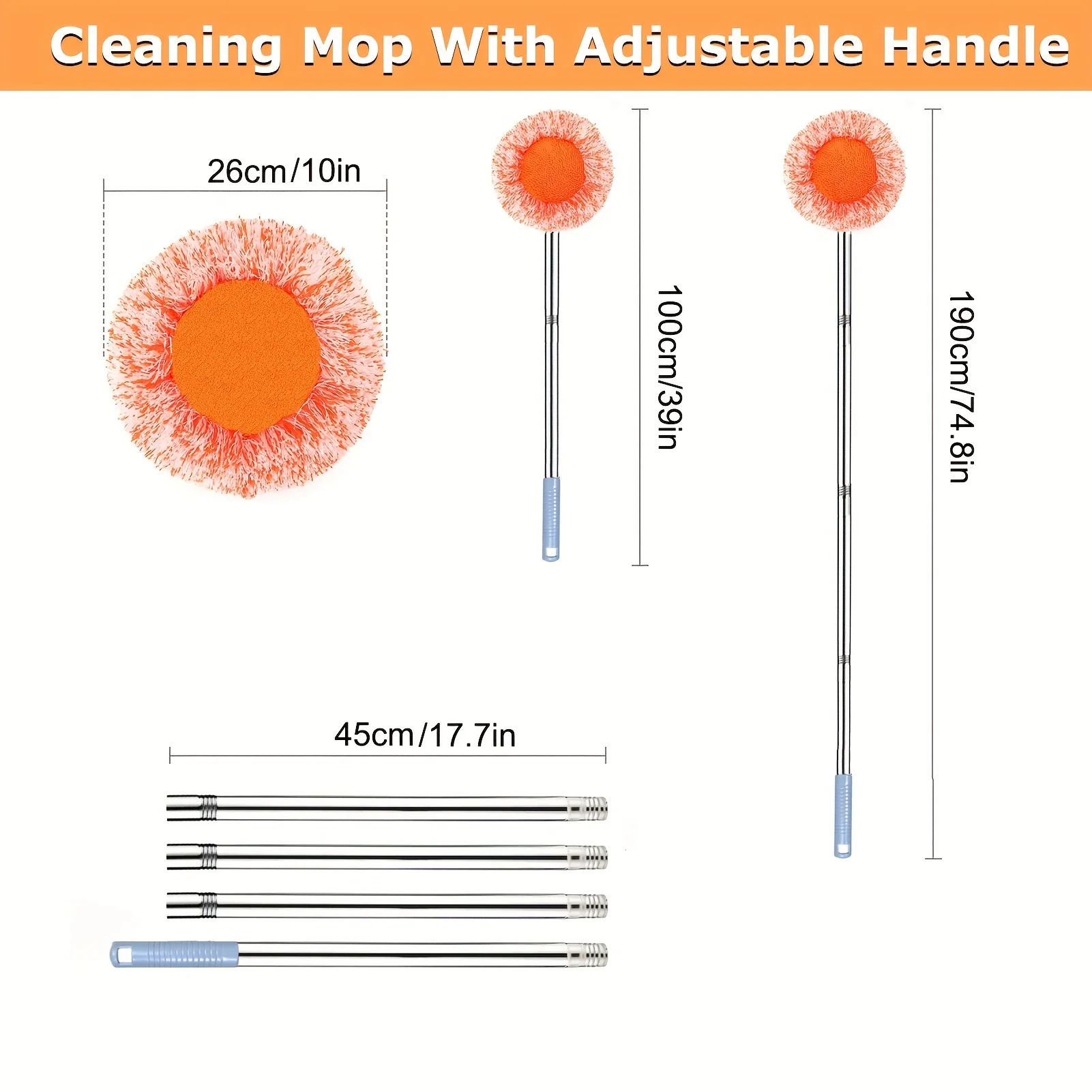 1 Set of Retractable Wet and Dry Ceiling Mop with 4 Mop Heads, Dust Mop, Floor Wall Tile Glass Window Car Cleaning Mop