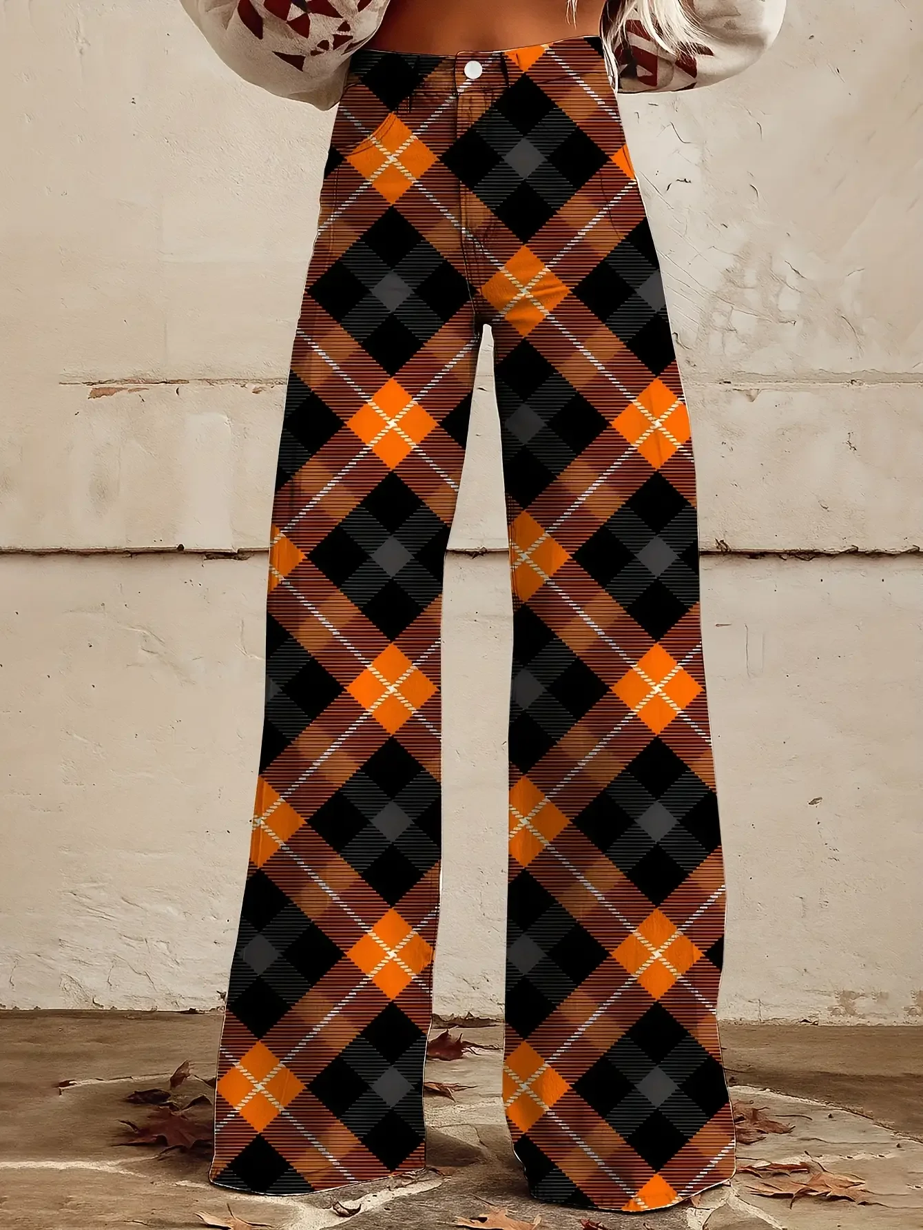 

Women's printed geometric pattern wide leg imitation jeans,Artistic cone-shaped design, fashionable pocket details