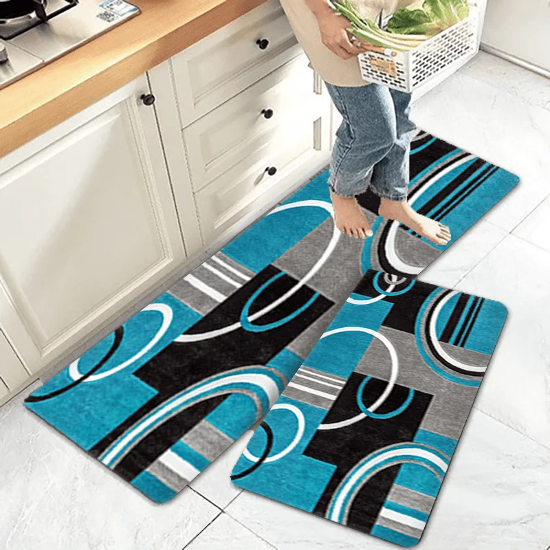 1/2/3pcs Geometric Patterned Area Mat Set in Teal, Black, Gray, and White – Premium Velvet Floor Mat, Soft, Cozy & Absorbent, Machine Washable, Non-Slip. Ideal for Entryway, Laundry Room, Kitchen, Bathroom, Bedroom, Living Room, Office