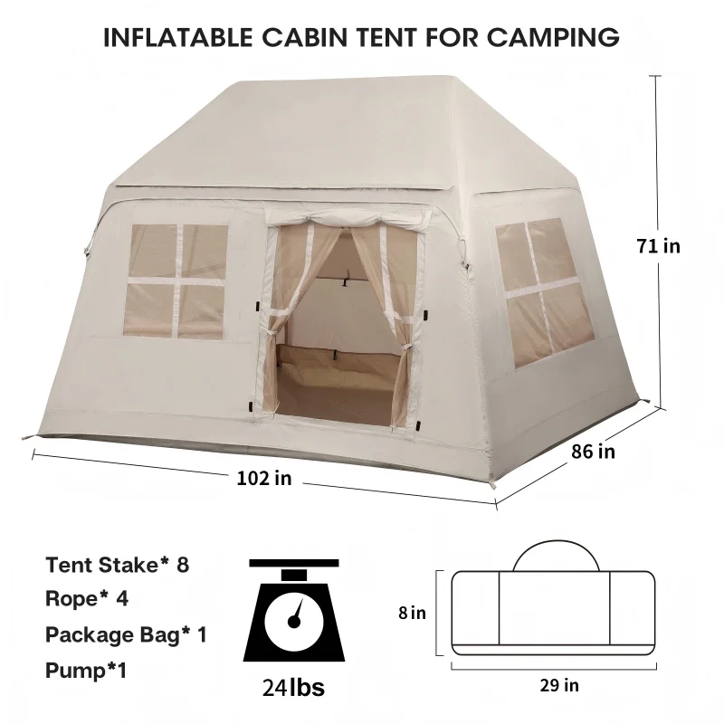 Inflatable Tents for Camping Blow up Tent with Hand Pump Easy Setup 4 Season Waterproof Windproof Outdoor Glamping House