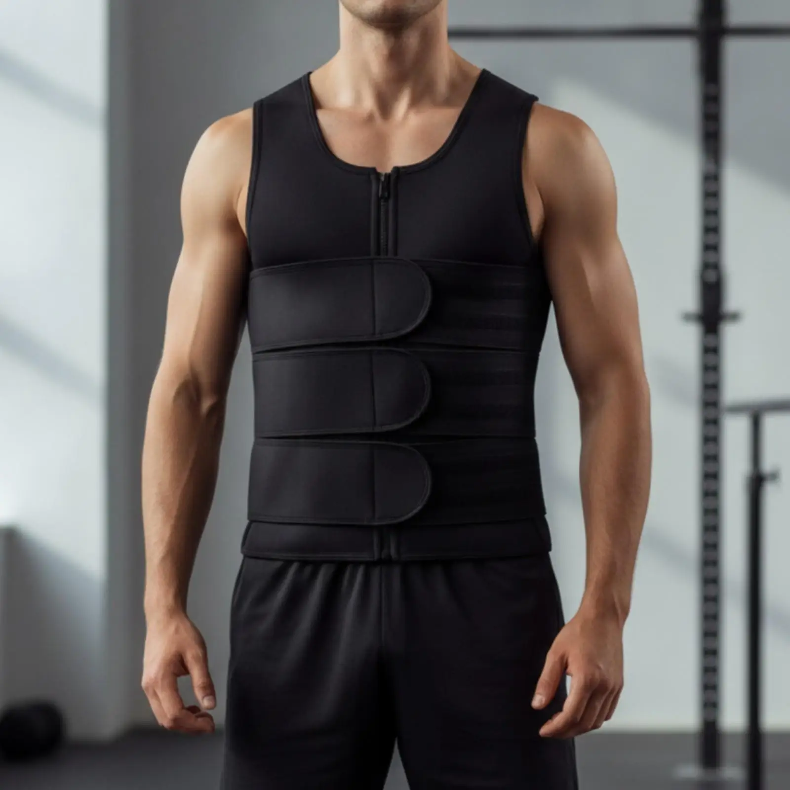 Men's Body-Shaping Vest Seamless Neoprene Waist Trimmer Vest with Hook-and-Loop Straps Close-Fitting Abdominal with Adjustable