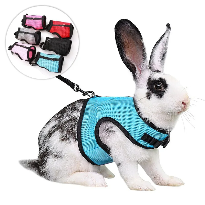 Arnês macio ajustável com trela elástica para coelhos Arnês Bunny Vest Harness Suit para Ferret Kittn Puppy Small Animals