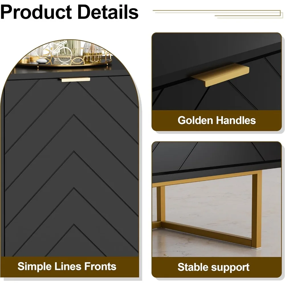 خزانة بوفيه سوداء بثلاثة أبواب مع رف قابل للتعديل للتخزين #5