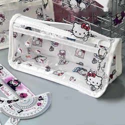 Hello Kitty Red Pencil Case Transparent Anime Cartoon Cat Large Capacity Simple Stationery Storage Bag Kawaii Pouch Organizer