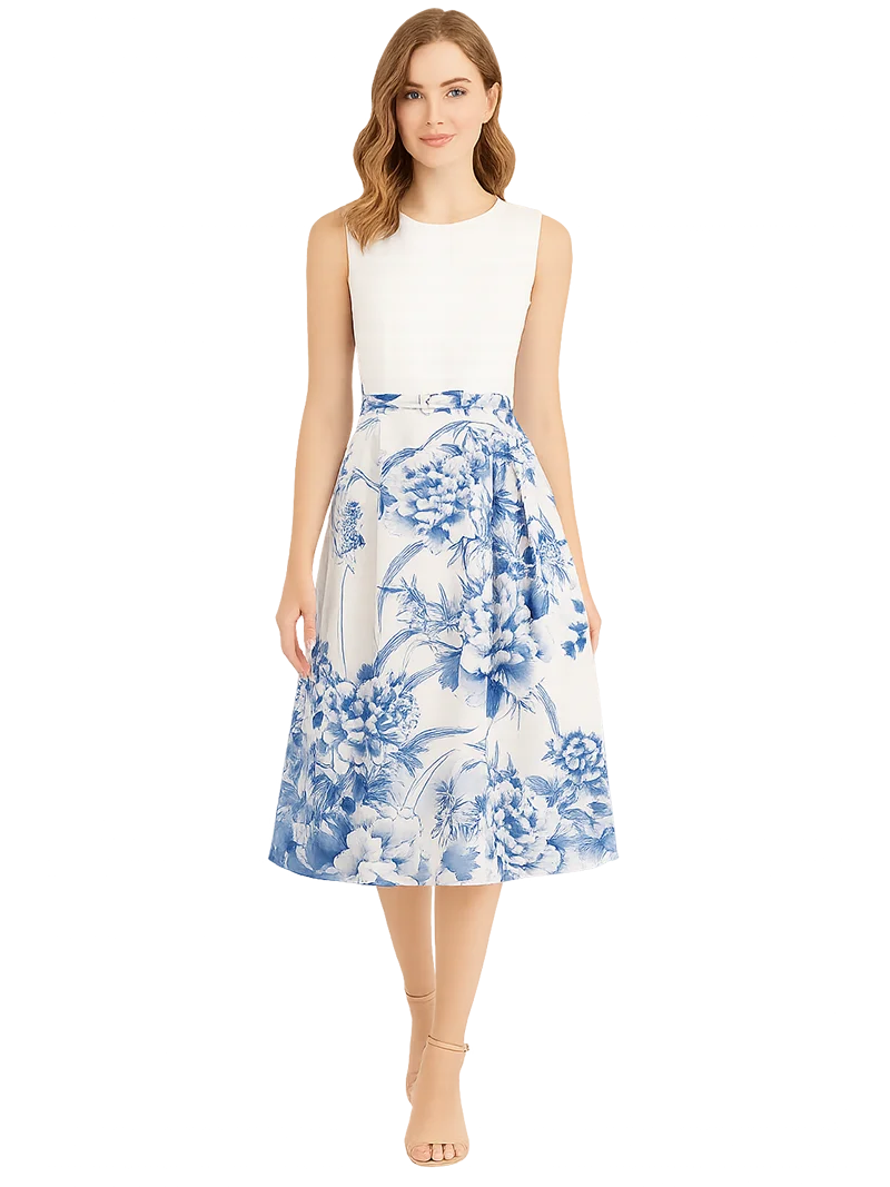 ชุดเดรสแขนกุดพิมพ์ลายวินเทจลายดอกไม้สําหรับผู้หญิงเดรสปาร์ตี้ A-Line ฤดูร้อนที่หรูหรา