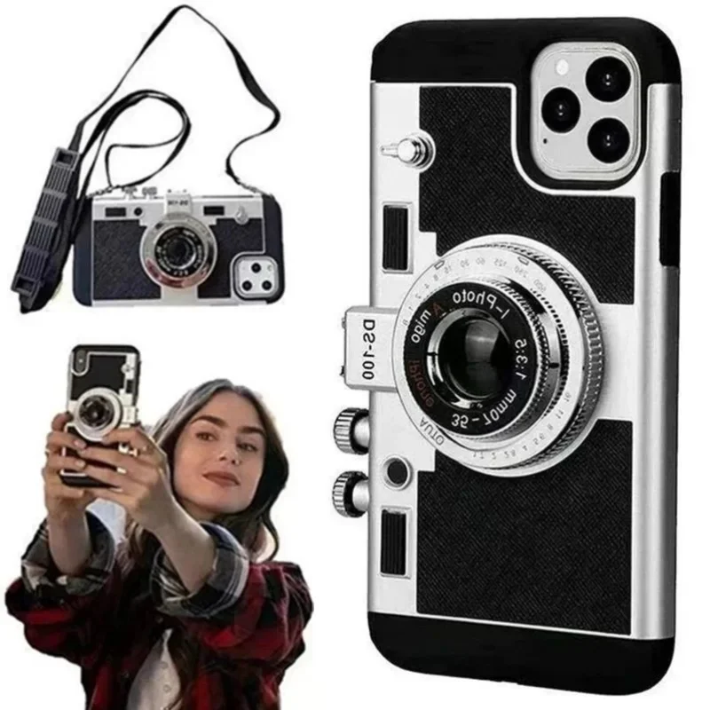 Emily In Paris 3D Case for IPhone 16 Pro Max 16 pro funda 16 plus Cover sling case Retro Camera 16 Leather Emily In Paris case