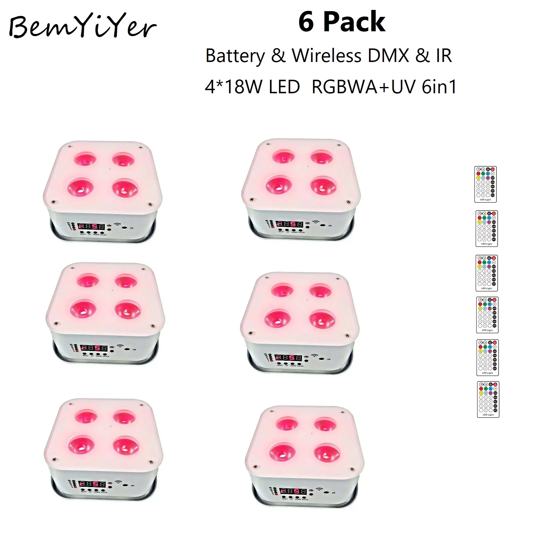 6pack Battery powered led uplights Wireless DMX Remote control Par wash lighting for DJ wedding entertainment  party clubs