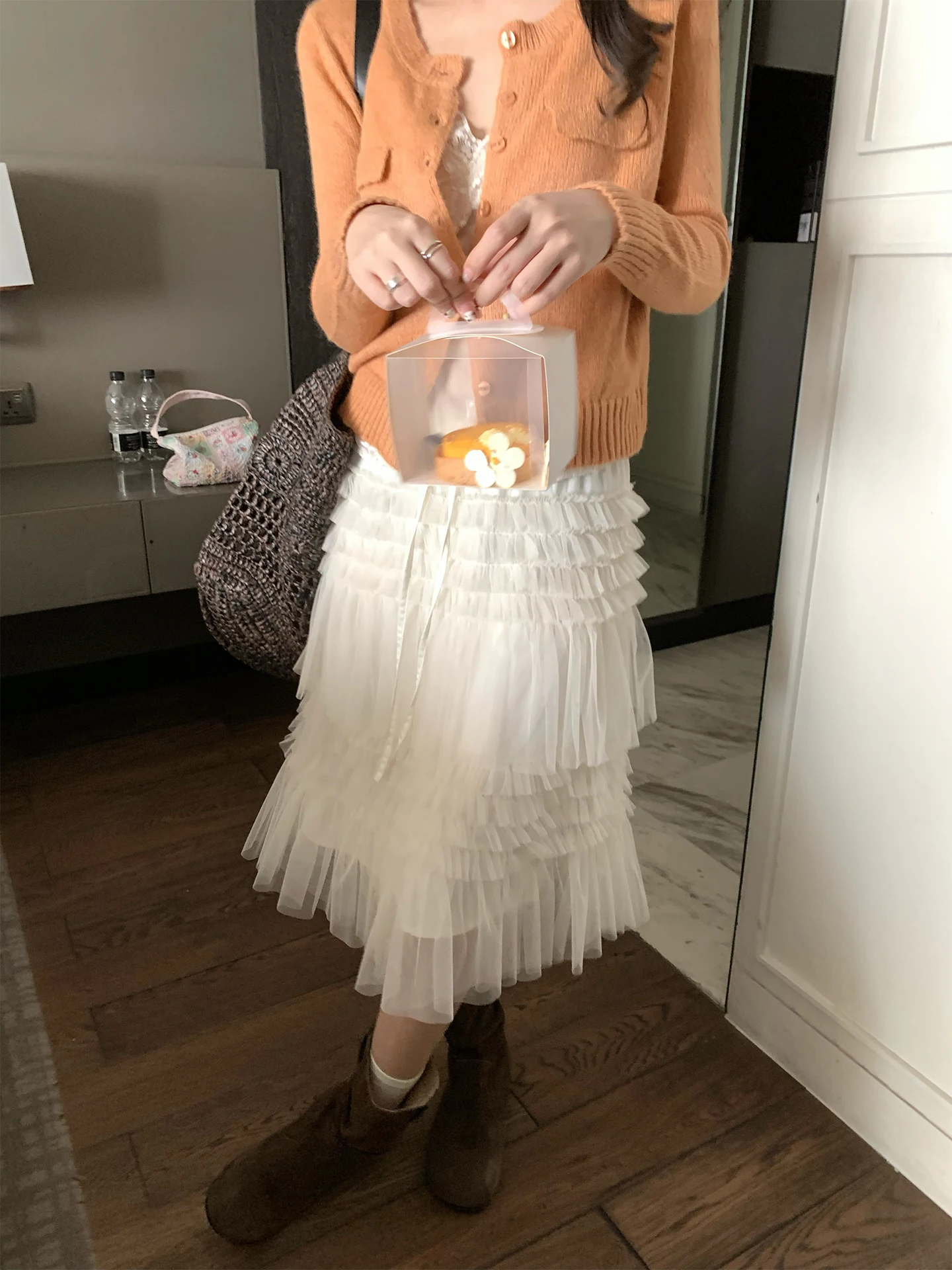 

Princ Sle Semi-Formal A-Line Tulle Skirt with Lace Hemline And Fine Me Layers Elastic Waist Cake Skirt for Women