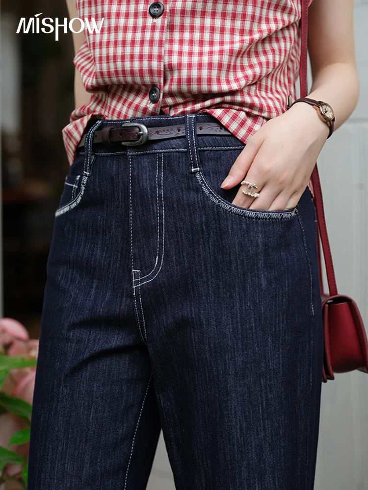 MISHOW Women's Fashion Flared Jeans 2025 Summer New Casual Zipper Pocket High Waist Straight Pants Ladies Clothing MXE37K1010
