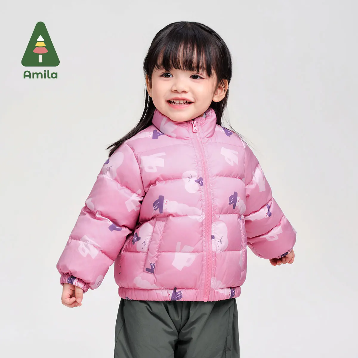 Amila Baby Down Jacket 2024 Winter New Contrast Color Boys And Girls White Duck Down Contrast Color Children\'s Two-Piece Set