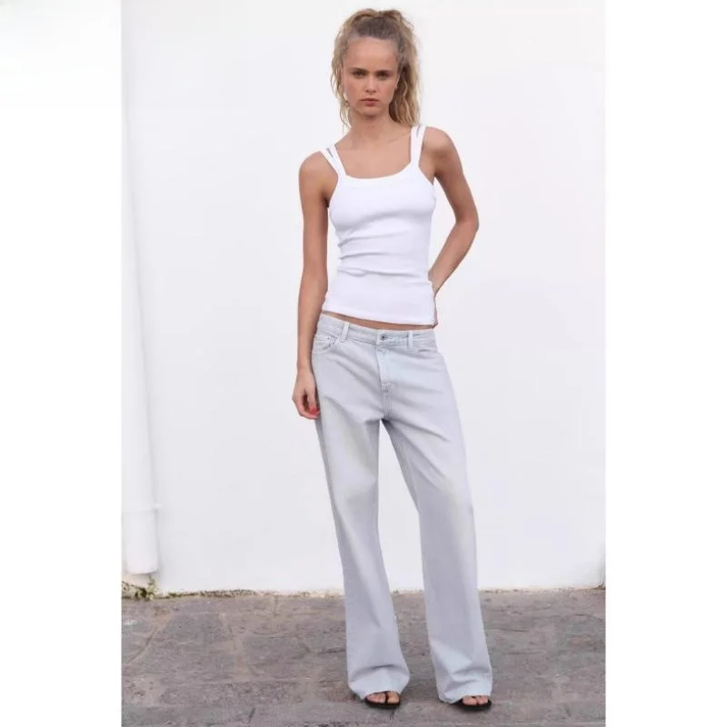 

Новые женские джинсы 2025 года: широкие, повседневные, из хлопка, с низкой посадкой, на молнии, свободного кроя, светлые, летние