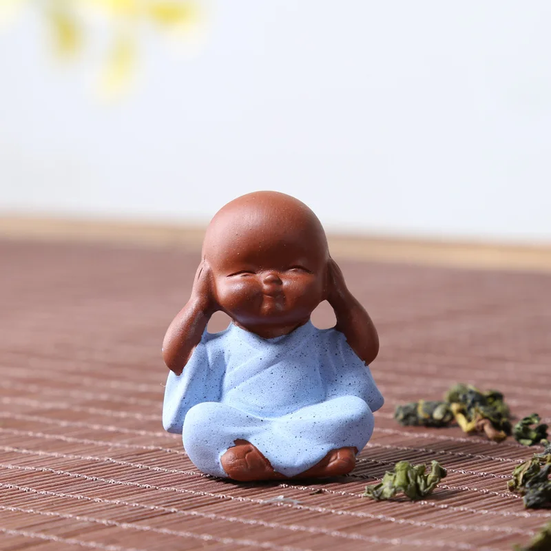 Ceramic Ornaments  Monk Figurines Small Buddha Statue Tathagata India Yoga Mandala Tea Pet Purple Ceramic Crafts Decorative view 5