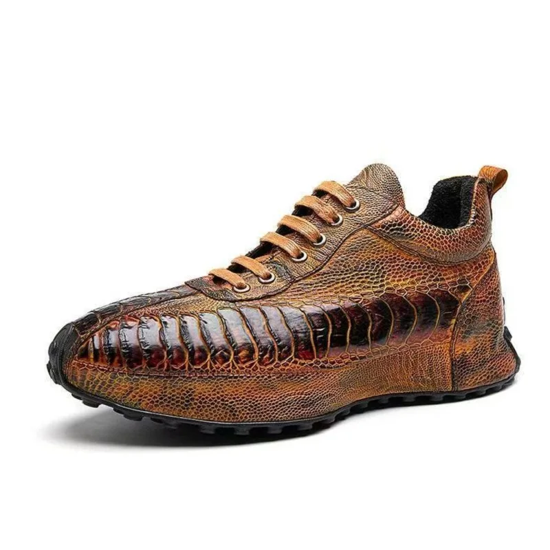 2026 New Arrival Fashion Ostrich Skin Causal Shoes Men,Male Genuine Leather sneakers PDD684