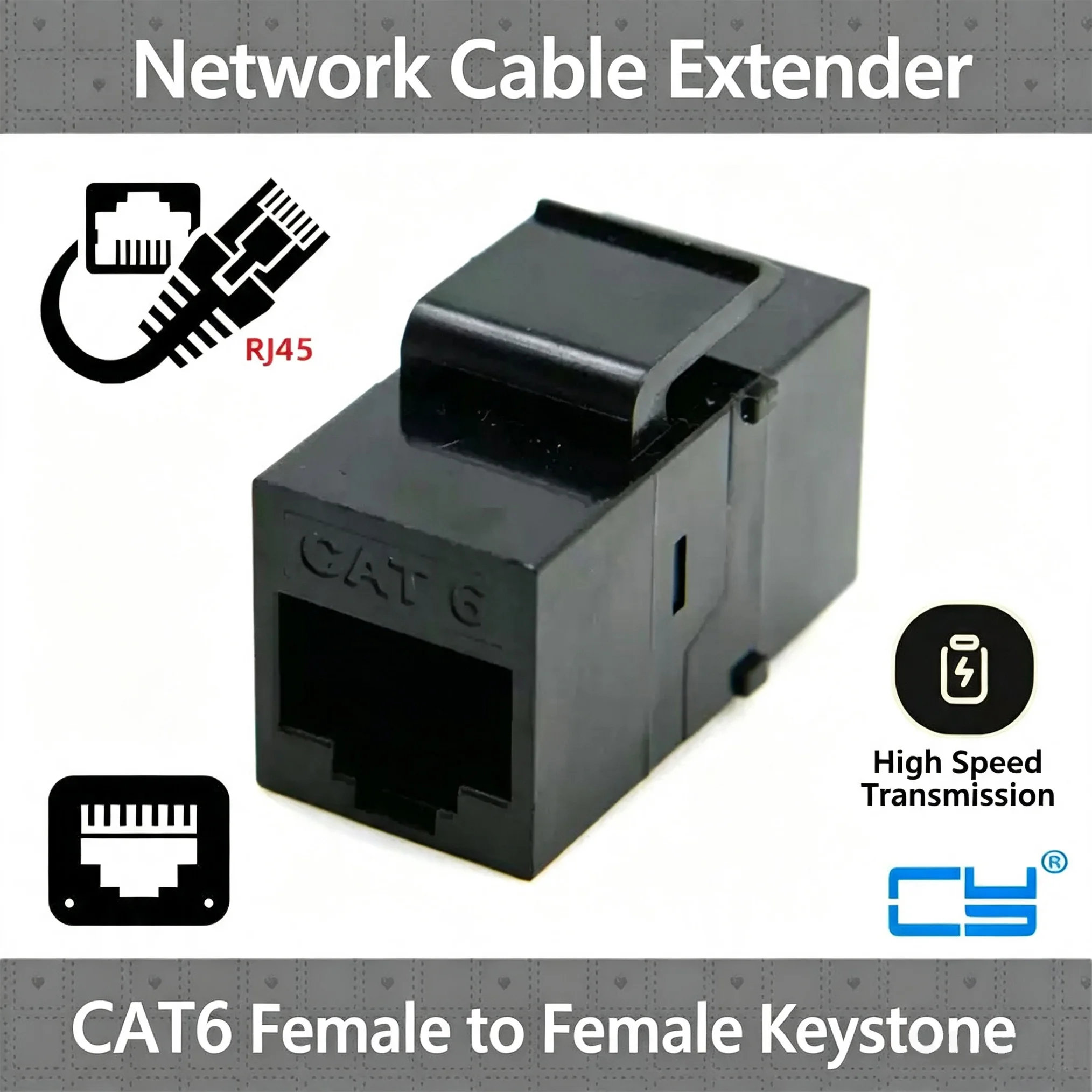 2pcs CAT6 RJ45 Female to Female Keystone Jack Insert, Cat6 Ethernet Coupler for Wall Plate Network Cable Extension