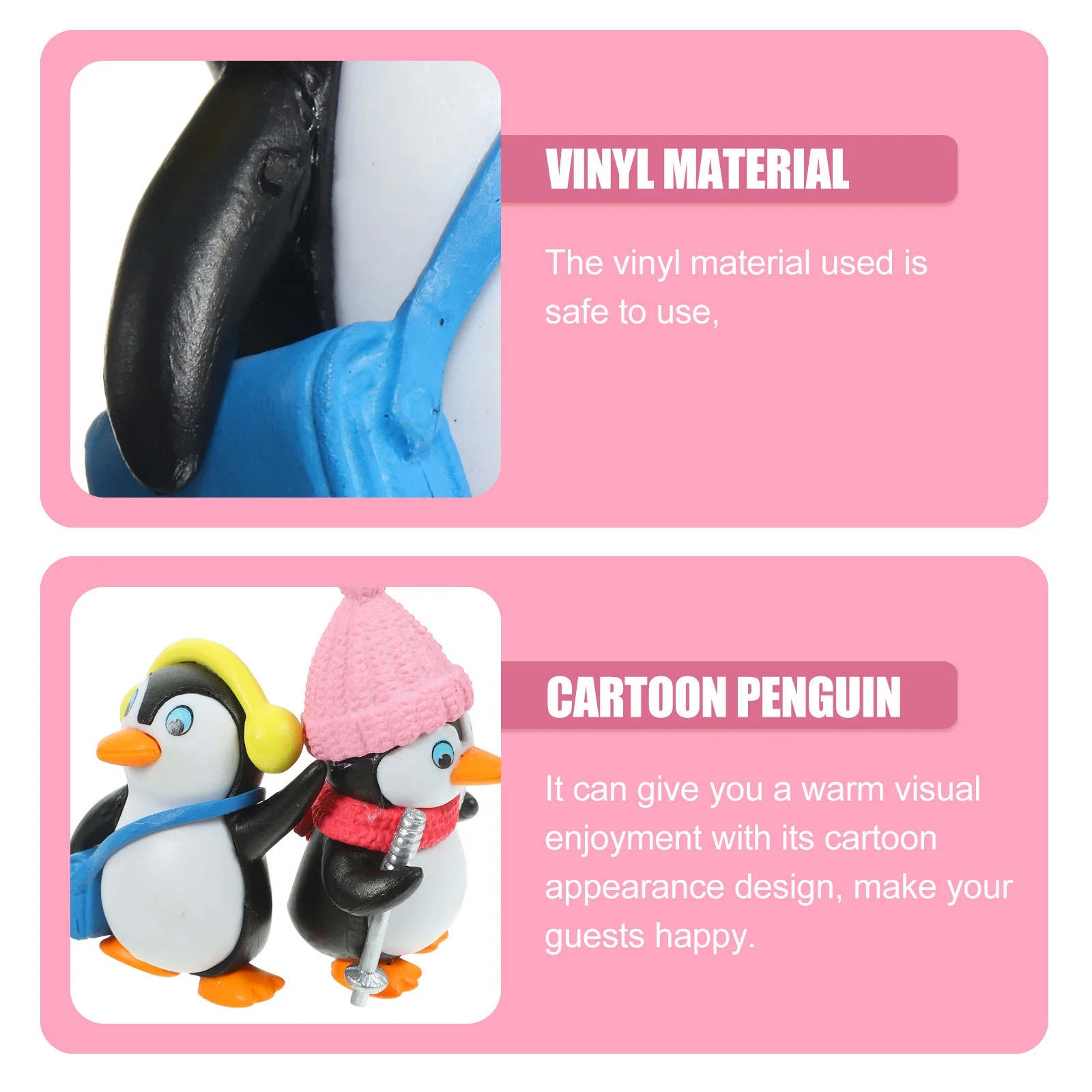 

4Pcs Cartoon Penguin Cake Topper Safe Vinyl Material for Holiday Cupcake Decoration Festive Party Centerpiece Cake Decoration