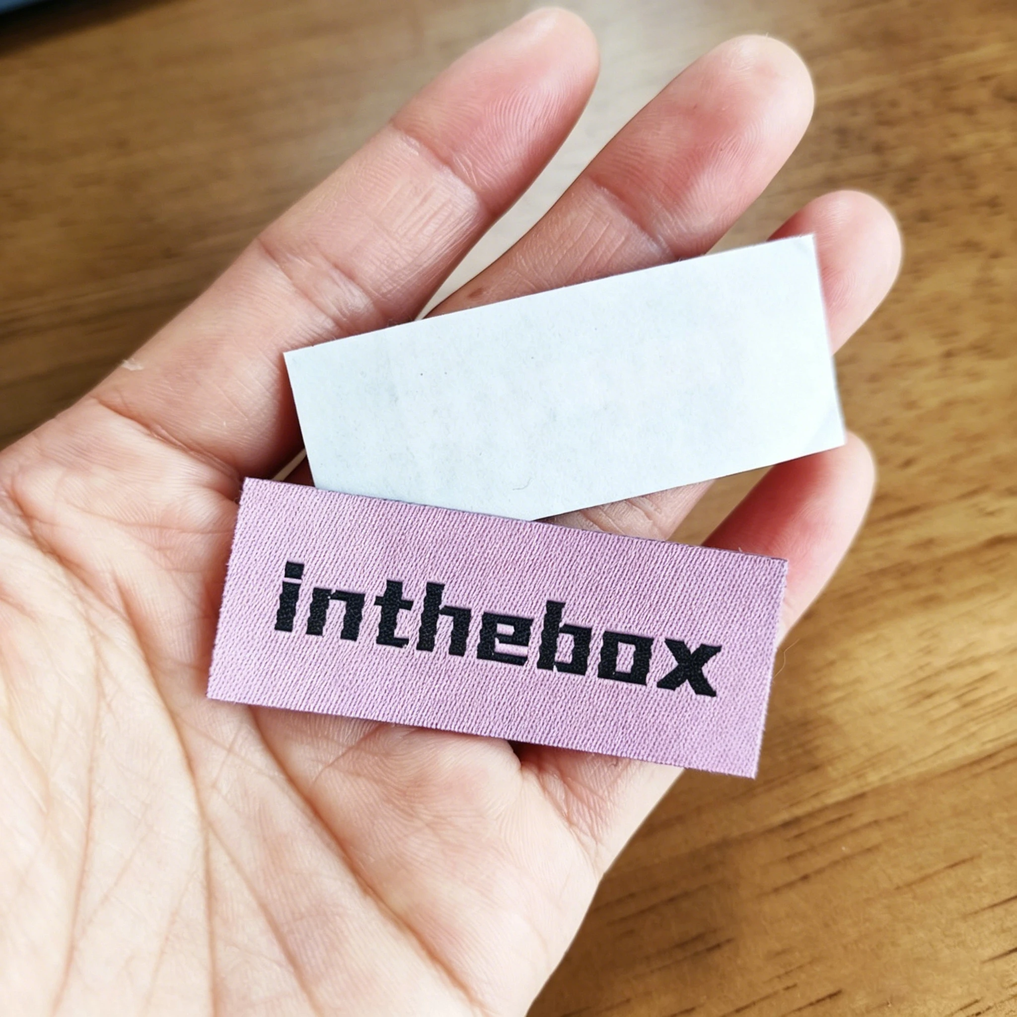 Custom Self-Adhesive No Sew Woven Label Stick-On Neck Tag Care Label with Double-Sided Tape for Clothing Replacement Wholesale
