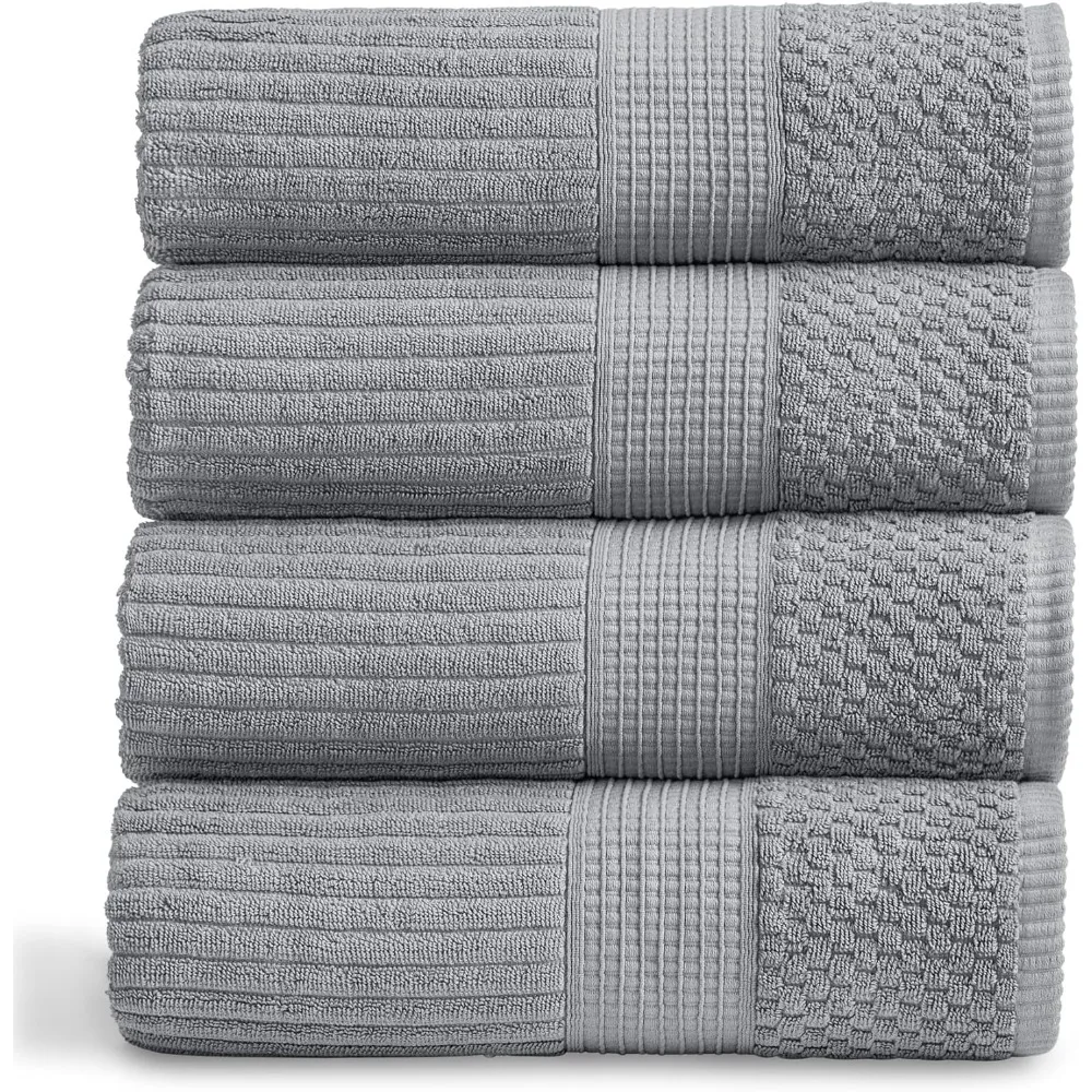 

Home 100% Cotton Bath Towel Set of 4 | Super Soft & Absorbent with Quick-Dry Fibers | 4 Bath Towels | Textured and Durable
