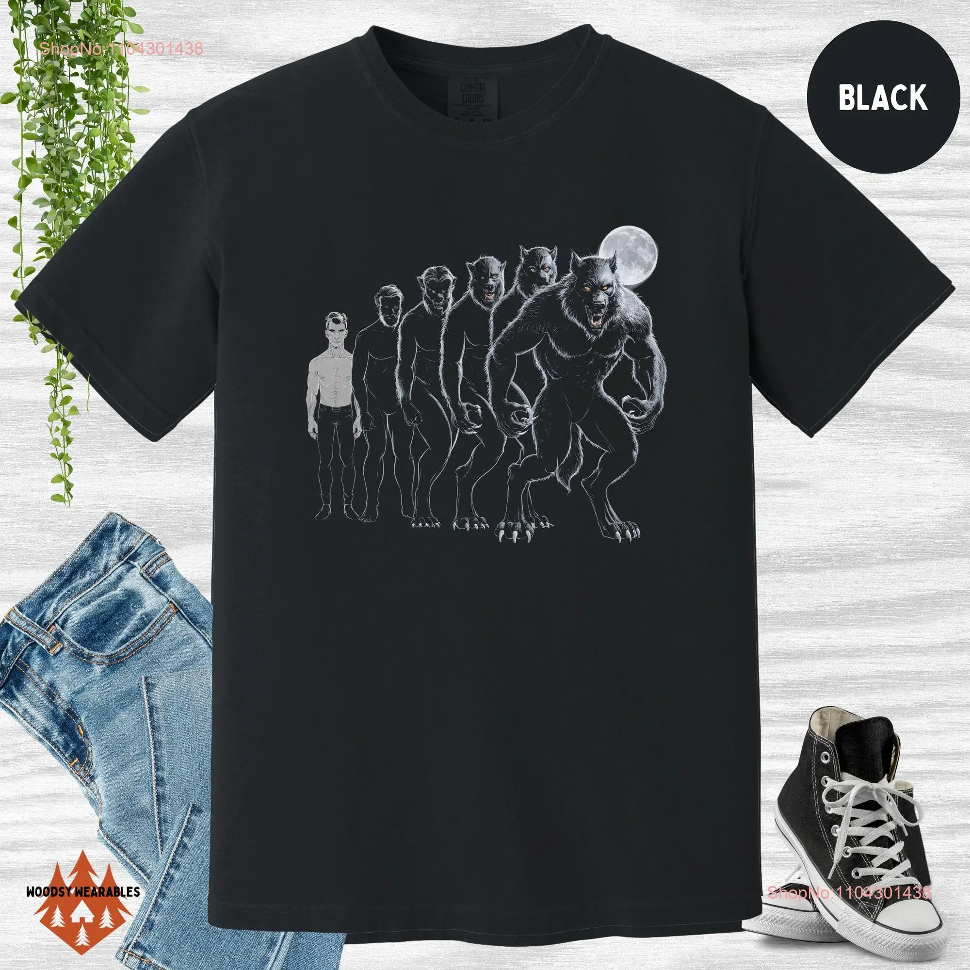 Werewolf Transformation T Shirt Human to Design Halloween Comfort Colors long or short sleeves