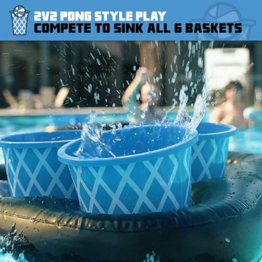 Jogo de Pong Inflável para Piscina com Baldes e Bolas para Diversão Aquática ao Ar Livre no Jardim, Praia ou Quintal Inclui 12 Baldes e 2 Bolas