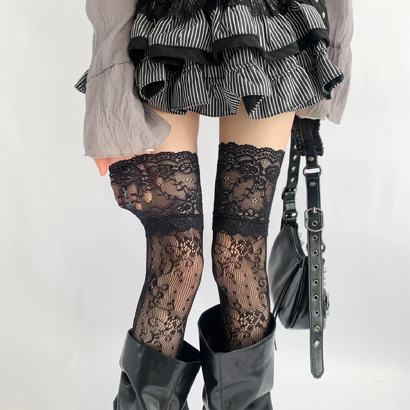1/3 أزواج المرأة مثير الدانتيل الأزهار جوارب شبكية Y2k JK لوليتا الفخذ العليا الجوارب فوق جوارب طويلة إلى الركب #6