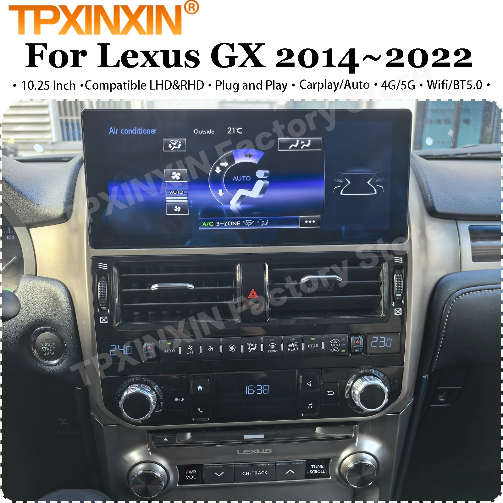 

10,25-дюймовый голосовой контроль Android 13, автомобильная мультимедиа для Lexus GX 2014 ~ 2022 GPS-навигация, автомобильный радиоприемник Carplay, авто головное устройство