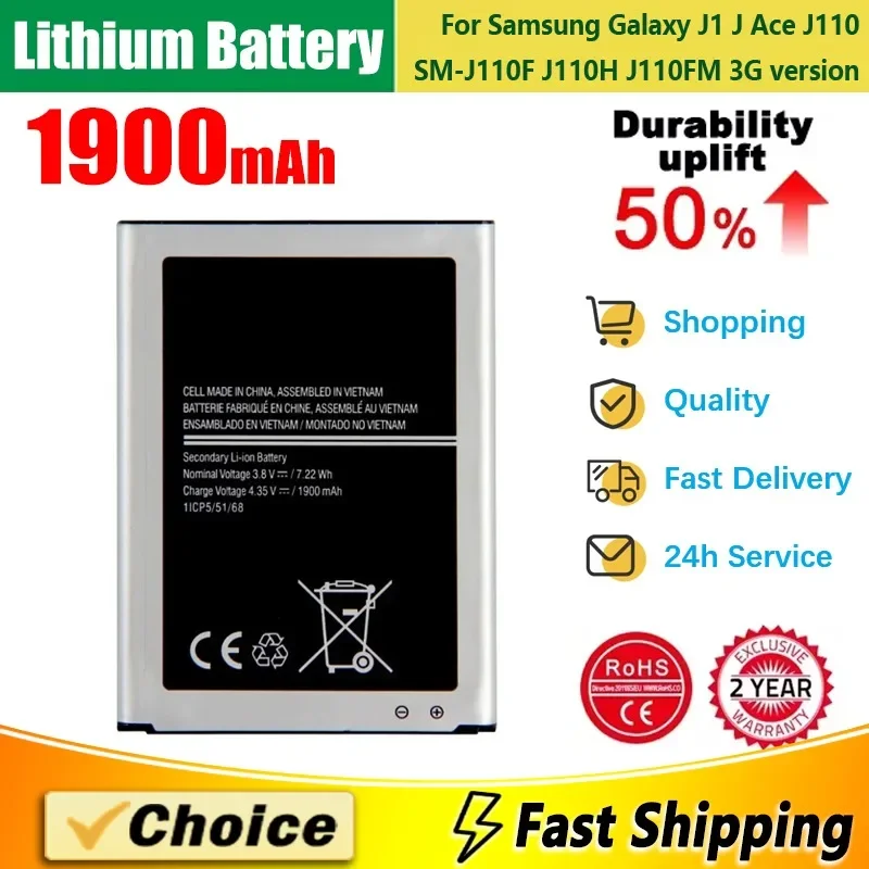Совершенно новый литиевый аккумулятор для телефона 1900 мАч для Samsung Galaxy J1 J Ace J110 SM-J110F J110H J110FM 3G версия