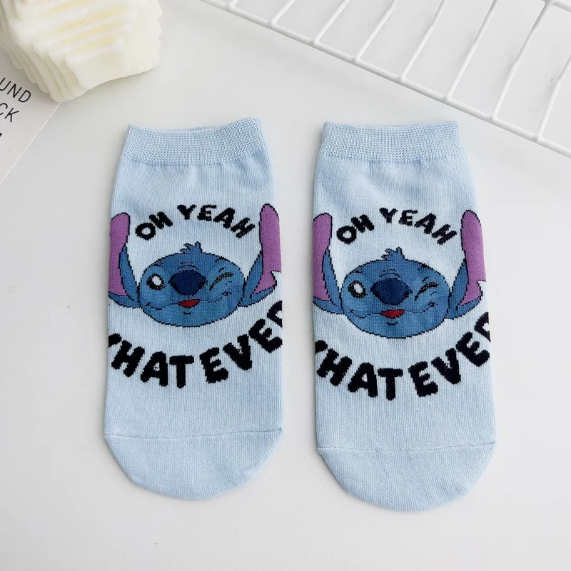 Calcetines finos de algodón de dibujos animados para niños y niñas, medias de barco de malla, Stitch, Disney, Anime, regalo de cumpleaños, primavera