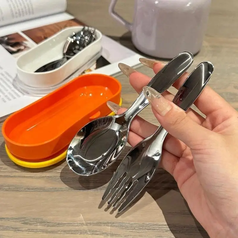 Stainless Steel Spoon Fork Set Short Handle Children's Tableware Household Baby Food Spoon Soup Spoon
