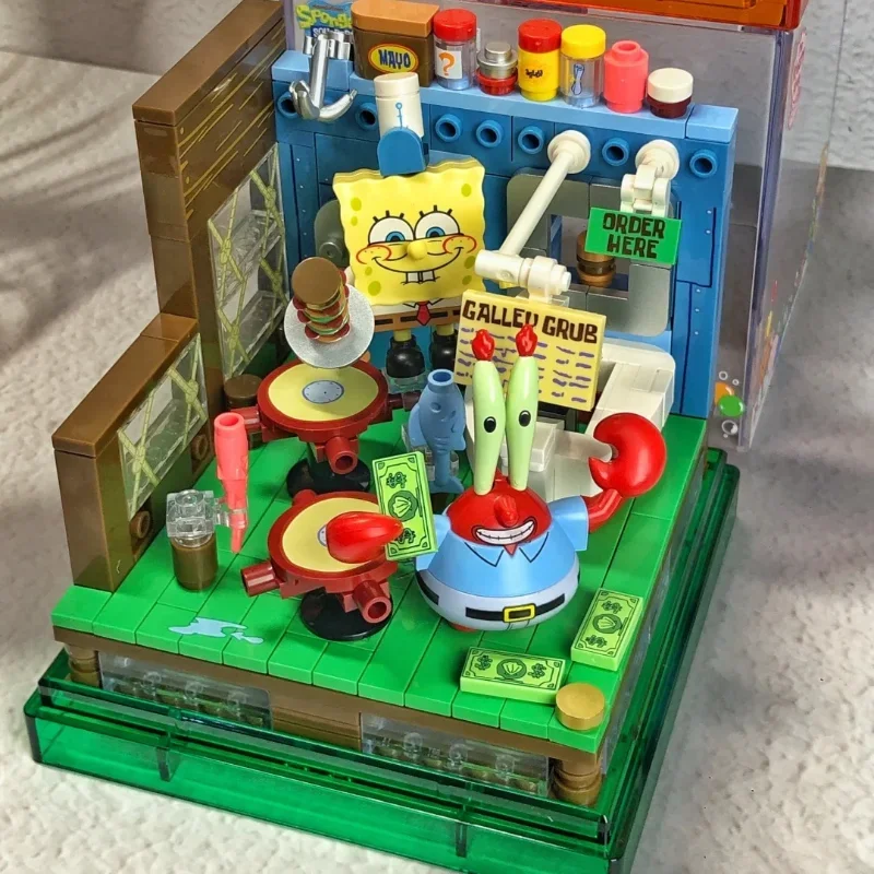 Bob Esponja Série Blocos De Construção Caixa, Bob Esponja, Patrick Estrela, Cascudo, Siri, Lula Molusco Tentáculos, Modelo do quarto, Brinquedo