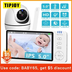 TIPJOY-Baby Monitor com Visão Noturna, Pan Tilt Zoom, Câmera Babyphone, Áudio 2-Way, Nanny Monitor, Vigilância por Vídeo, 5 em, 720p