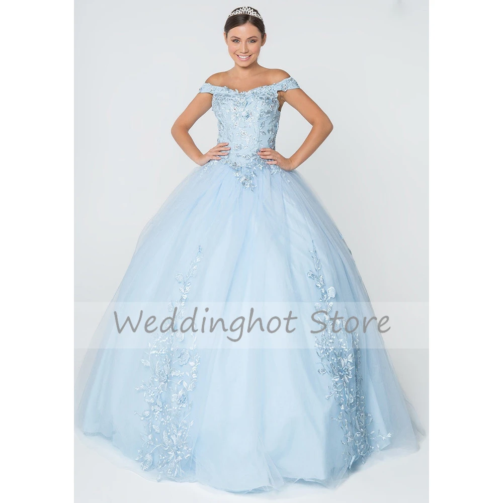 Lilac luksusowe sukienka na Quinceanera suknia Off the Shoulder 2023 suknie na Quinceanera kryształ aplikacja z koronki słodkie 15, 16 suknie długie