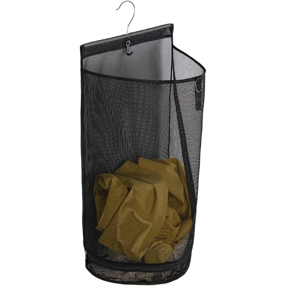 

Hanging Semi Round Storage Mesh Bag, Collapsible Laundry Hamper Basket with Durable Hanger (Black)