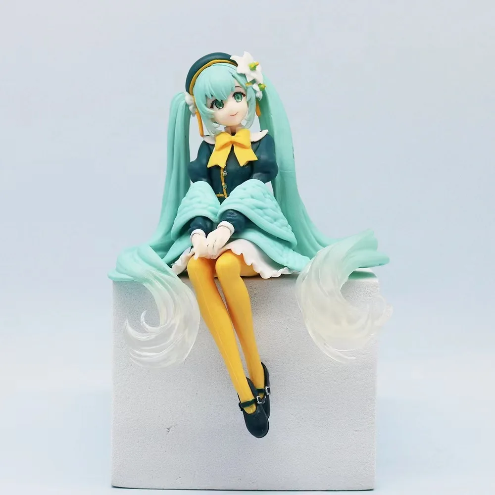 15CM 2024 New Anime Hatsune Miku Lily Fairy Sitting posture Q version kawaii Figure PVC Model Toys Doll Ornaments Gifts