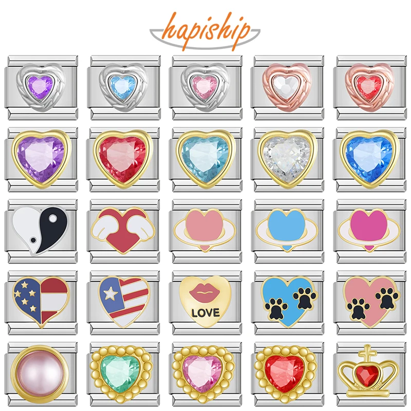 Hapiship חדש פופולרי אופנה מתוקה רומנטית לב אהבה צ'ארם קישורים מתאימים לצמיד מפלדת אל-חלד בעיצוב עצמי של תכשיטים DJ383