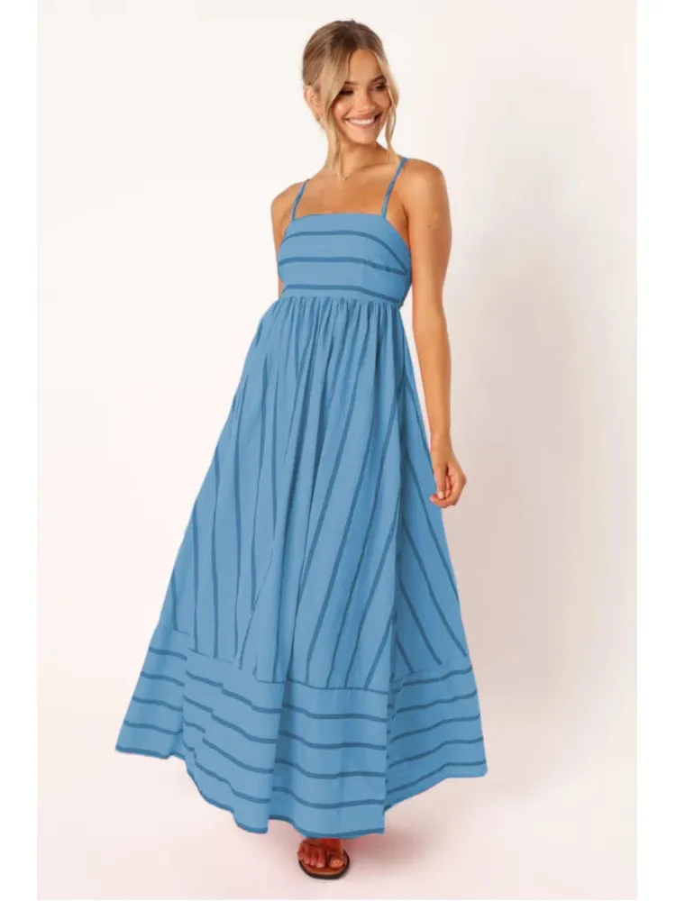 Vrouw Boheemse Stijl Jurk Zomer Vrouwen Mode Gestreepte Print Hangende Band Jurk Sexy Grote Schommel Lange Jurk Streetwear Kleding