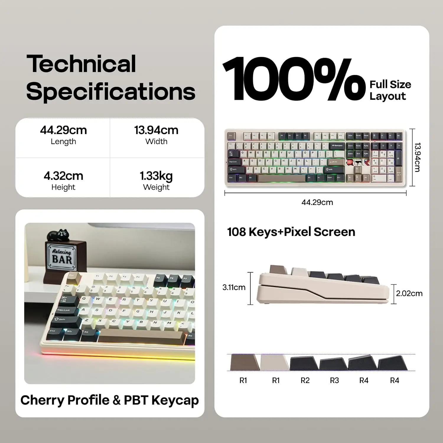 AULA F108 Pro V2 Wireless Keyboard Tri-Model Macro Gaming Keyboard Gasket Hot-swap Full Size Keyboard with TFT Smart Display