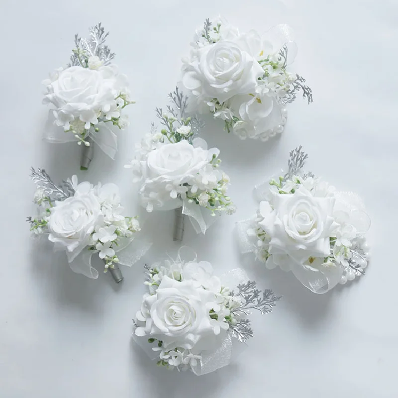 2436Wedding flower bouquet artificial flower business celebration opening guest corsage boutonniere handed flower White